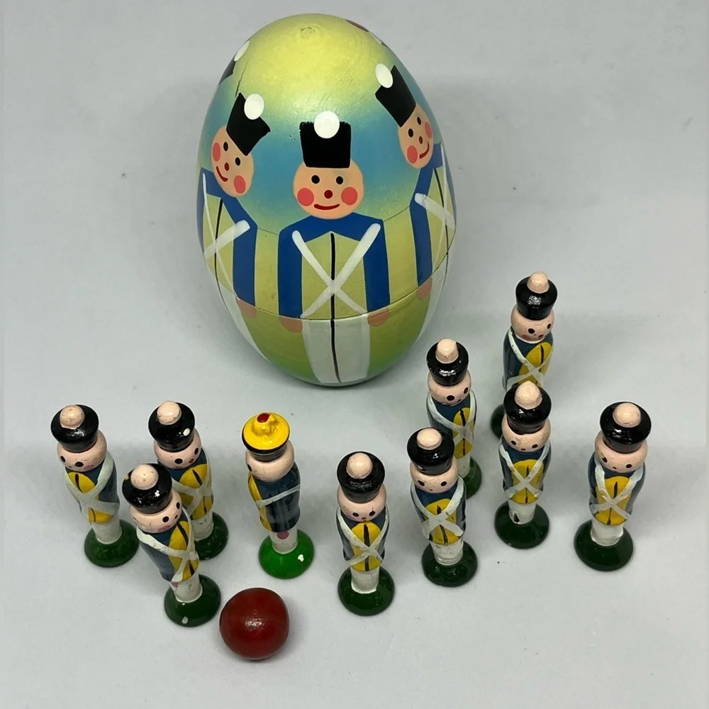 VINTAGE POLISH NESTING, Colorful Wooden NUTCRACKER Soldier GAME Egg Set
